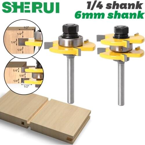 2 pc 6mm 1/4 inch Shank high quality Tongue & Groove Joint Assembly Router Bit Set 3/4" Stock Wood Cutting Tool