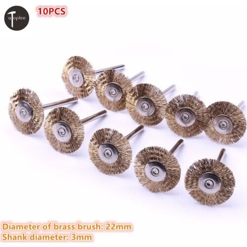 10Pcs 22mm Brass Wire Wheel Brush Set Fit for Dremel Rotary Tool Accessories 3mm Shank