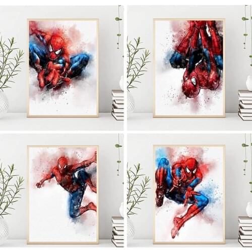 Abstract Marvel Avengers Superhero Watercolor Canvas Painting Spiderman Movie Poster Wall Art Picture for Living Room Home Decor