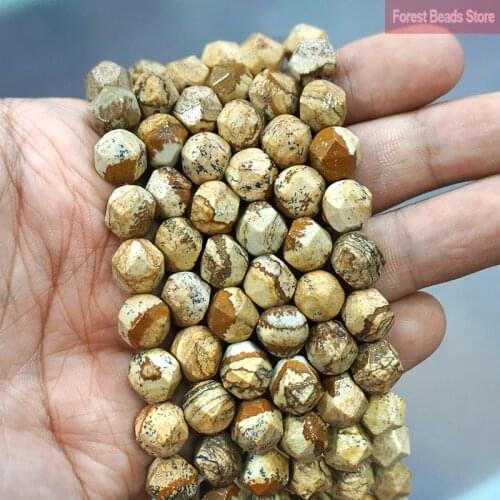 Natural Stone Faceted Picture Jaspers Spacers Loose Beads for Jewelry Making DIY Charms Bracelet Necklace 15" Strand 6 8 10MM