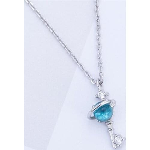 New Arrival Creative Planet Key Fashion 925 Sterling Silver Jewelry Personality Beautiful Blue Crystal Pendant Necklaces H450