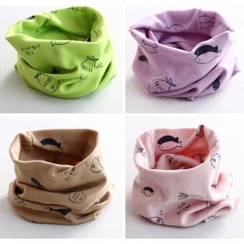 New Autumn Winter Baby Boys Girls Cute Fish Print Scarf Cotton O-Ring Neck Scarves Kids Spring Scarf Children Gift for Newborns