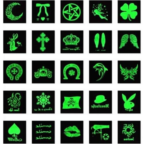 Wholesale New Luminous Glow in Dark Temporary Tattoo 6x6cm Night Fluorescent Body Tattoo Luminous Bar Removable Tattoo 1000pcs