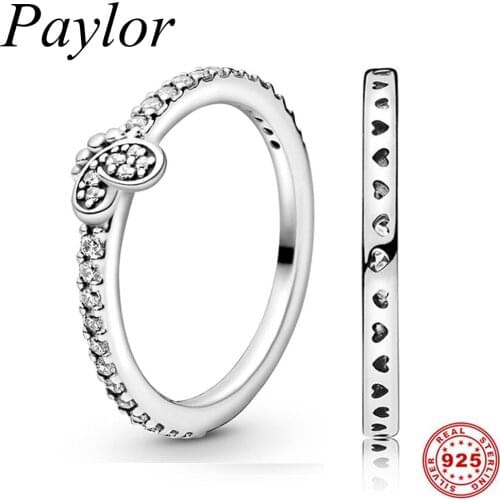 Paylor Sterling Silver 925 Ring Cute Fly Butterfly CZ Zircon Rings For Women Birthday Jewelry Gift To Friend