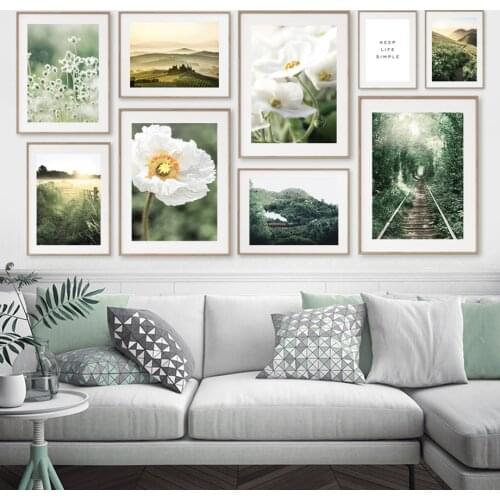 Sunflower mountain Lake Flower Dandelion Wall Art Canvas Painting Nordic Posters And Prints Wall Pictures For Living Room Decor