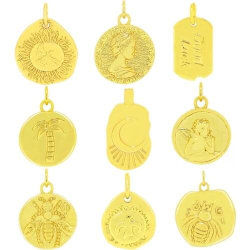 Simple Glossy Angel Pendant Female Personality Joker Ins Cold Wind Jewelry Copper Gilt Geometric Irregularity Sun Stars Moon