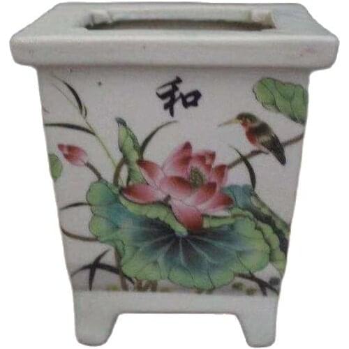 Early collection of the Republic of China famille rose Lotus Square Flower Bonsai antique porcelain ornaments