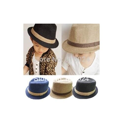Retail Classic solid color kids fedora hat, children linenette jazz cap, baby autumn summer top hat, baby dicer drop shipping