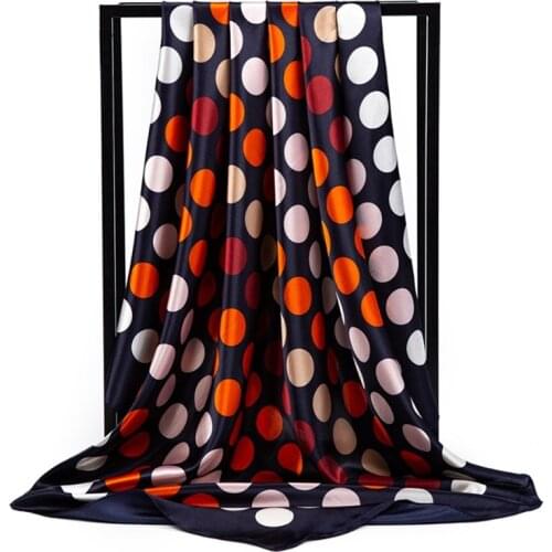 Women Silk Scarf 90*90 cm Summer Female Euro Luxury Brand Dot Print Square Head Scarves High Quality Satin Large Shawl Hijab