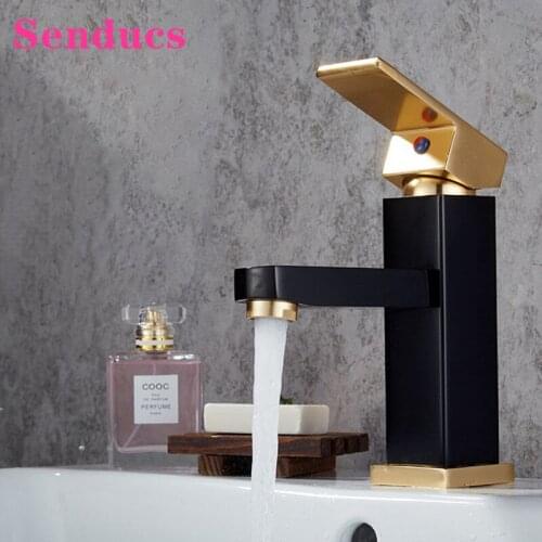 Basin Faucets Senducs Space Aluminum Bathroom Mixer Tap Single Handle Black Gold Bathroom Faucet Hot Cold Basin Mixer Taps