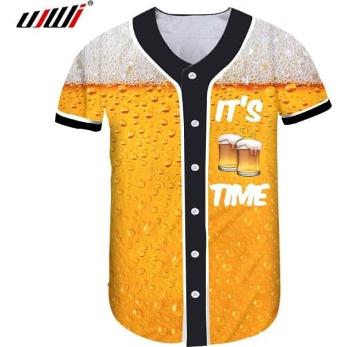 UJWI Men/women 3d T-shirt Unisex Summer Top Fresh Beer Lovely Funny Button Short Sleeve Ship Hop Baseball Jersey Fitness