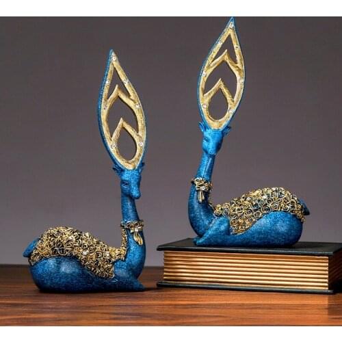 Deer Ornaments with Rhinestone Reindeer Resin Sculpture Entrance Creative Craft Decoration