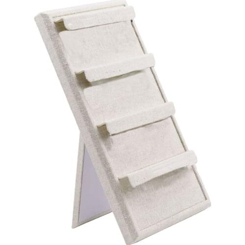 Vintage Natural Linen Fabric Cover 4-tier Ladder Display Stand Rack for Display Earring Ear Studs Organizer 15x30x29cm Portable