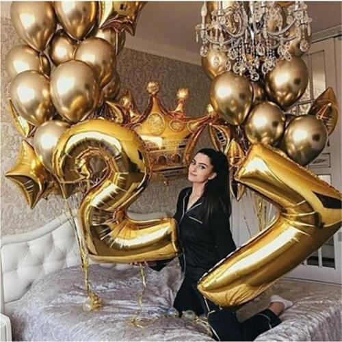 12inch Metal Gold Confetti Balloon For Adult Kids Birthday Party Decor 40inch Gold Number Helium Balloon Wedding Crown Balloon