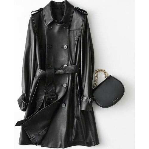 2020 Genuine Leather Jacket Women 100% Sheepskin Coat Spring Autumn Long Windbreaker Slim Fit Korean Chaqueta Mujer 8062 KJ5888