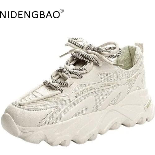 Women Platform Sneakers Lace Up Running Shoes Mesh Breathable Fashion Casual Chunky Sports Shoes Flat Footwear Zapatillas Mujer