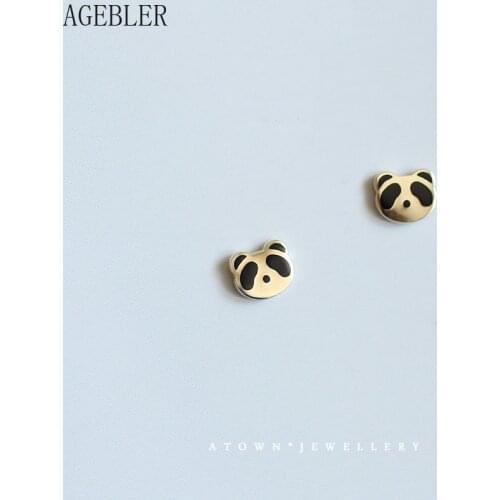 Fashion New 925 Sterling Silver Stud Earrings Gold Color Female Cute Giant Panda Earrings Mini Animal Brinco Gift Jewelry