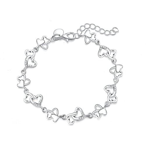 Beautiful gorgeous women bracelet HEART lovely Crystal chain fashion Wedding Party Silver cute lady nice bracelet jewelry LH007