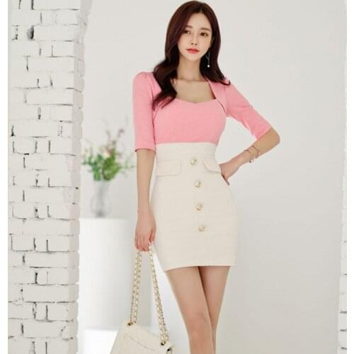 2021 summer fashion temperament elegant women square neck short Sleeve Vestidos Bodycon Women Pencil Dress Korean Dresses