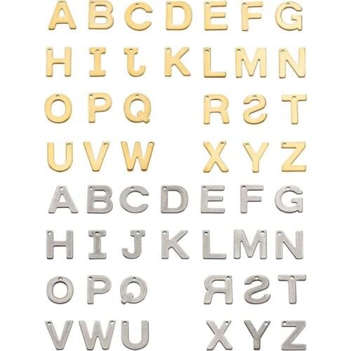 104pcs/box 4 Sets 304 Stainless Steel Alphabet Letter Charms Pendant Letter A~Z for DIY Jewelry Making Hole: 1mm 2sets/color