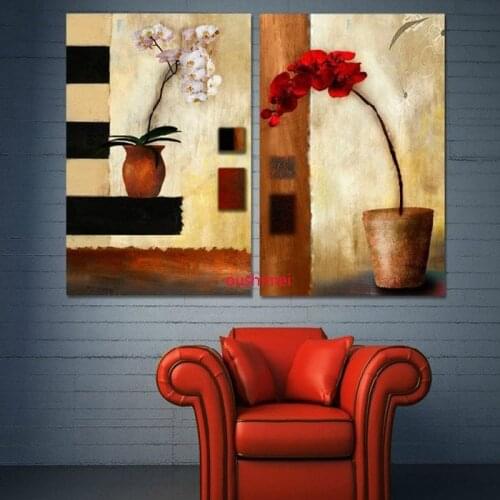 Handmade 2 Panel Wall Art Still Life Modern Flower Oil Painting for Home Decoration Guaranteed 100% Hand Painted Oil Painting