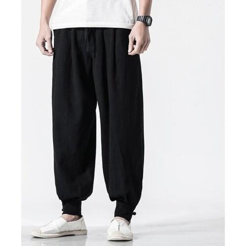 2021 Chinese Style Cotton Linen Pants Men Jogger Japanese Streetwear Joggers Men Pants Hip Hop Trousers Men Pants Harajuku 30086