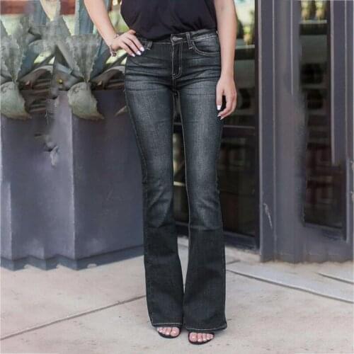 2021 Flare Jeans Pants Women Vintage Denim Ladies Jeans Women Mid Waist Fashion Stretch Pocket Trousers Plus Size Wide Leg Jeans