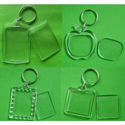 50Pcs/lot Rectangle/Heart/Round Styles Transparent Blank Acrylic Insert Photo Picture Frame Keyring Keychain DIY Split Ring Gift