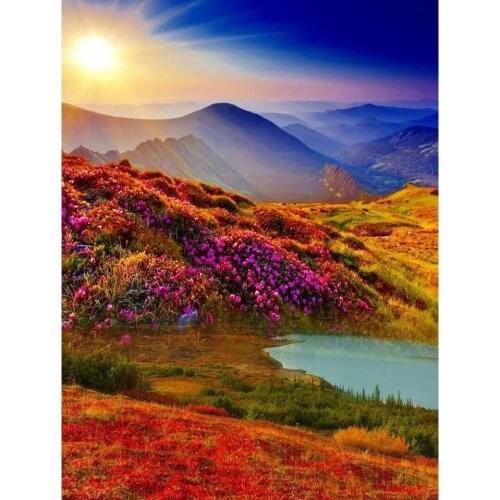 5D DIY Diamond Painting Sunset Lake Landscape Full Drill Diamond Embroidery Cross Stitch Mosaic Rhinestone Home Decor Gifts