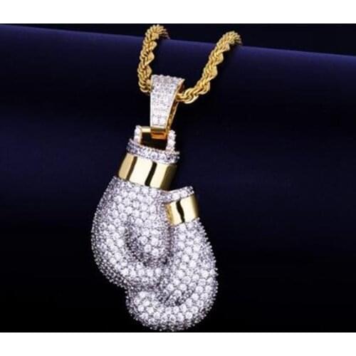 Boxing Gloves Pendant Necklace and Pendant Charm Rope Chain Gold Men Hip Hop Jewelry