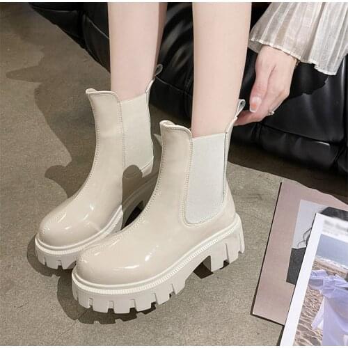 New Women Ankle Boots Stretch Slip-On Ladies Shoes Motorcycle Platform Short Boots Female Casual Leather Fashion Footwear 2021