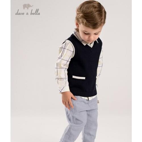 DB16713 dave bella spring baby boys casual solid pockets knitted coat children fashion sleeveless vest