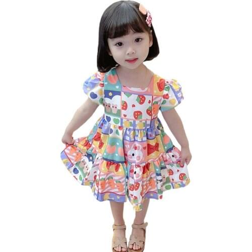Childrens skirt summer girl cute rabbit graffiti dress yang gas girl bubble sleeve cartoon princess skirt