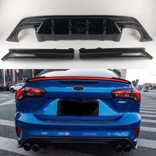 Rear Bumper Lip Diffuser For Ford Focus ST-line Hatchback 4-Door 2019 ABS Bright Black spoiler Hatchback sedan