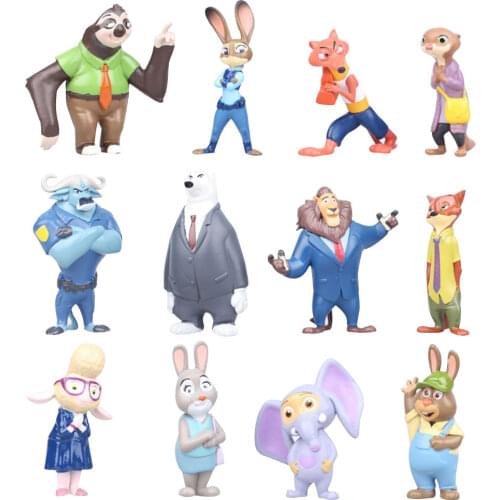 4-8cm 12pcs/Lot Disney Movie Zootopia Nick Fox Rabbit Judy PVC Action Figure Animals Model Toys Collection Doll Kids Gift