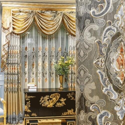 European Style Water Soluble Embroidery Flannel Curtain Luxury Embroidery Curtains for Living Dining Room Bedroom
