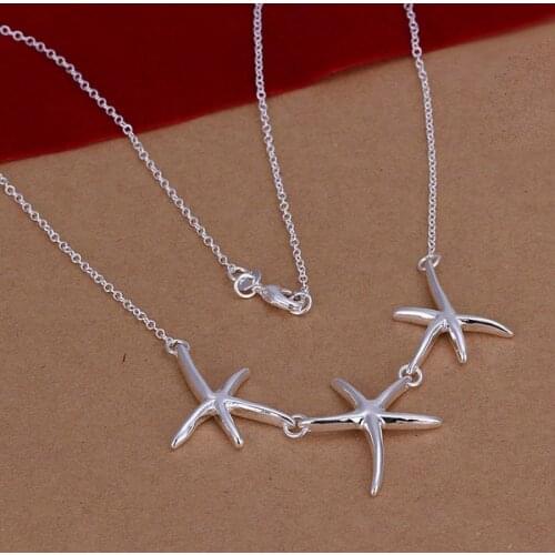 Hot Sale!!Free Shipping 925 Silver Necklace,Fashion Sterling Silver Jewelry Three Seastar Necklace SMTN124