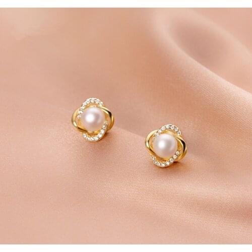 KAMIRA Real 925 Sterling Silver Sweet Pearl White Zircon Pierced Stud Earrings for Women Korean Wedding Unique Jewelry Gift 2021
