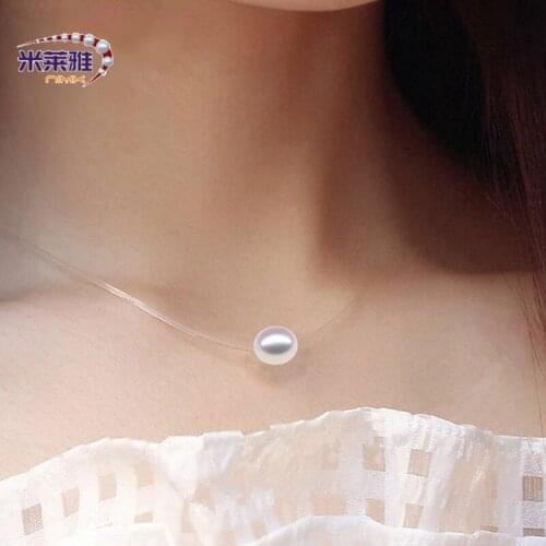 Latest design invisible S925 Sterling silver 7-9mm natural Oval pearl choker necklaces & pendants for women Free shipping