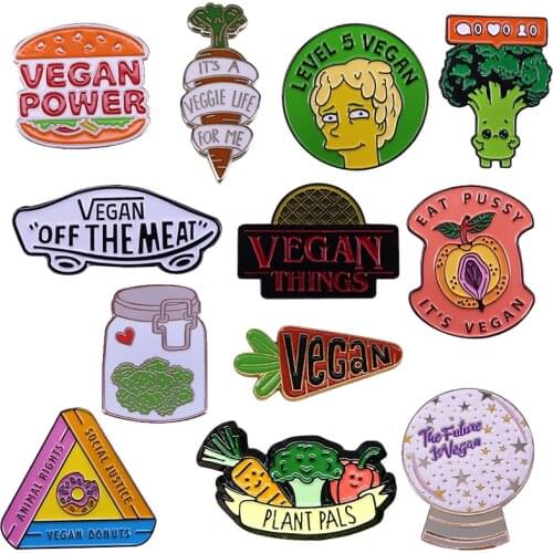 12 Different Styles Vegan Pins Badge Collection