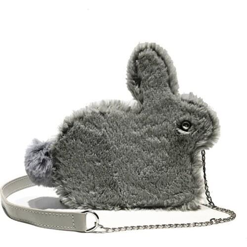 Fashion Cute Rabbit Plush Woman Bag Solid Color Cartoon Shoulder Messenger Bag Kawaii Korean Style Women Mini Bag
