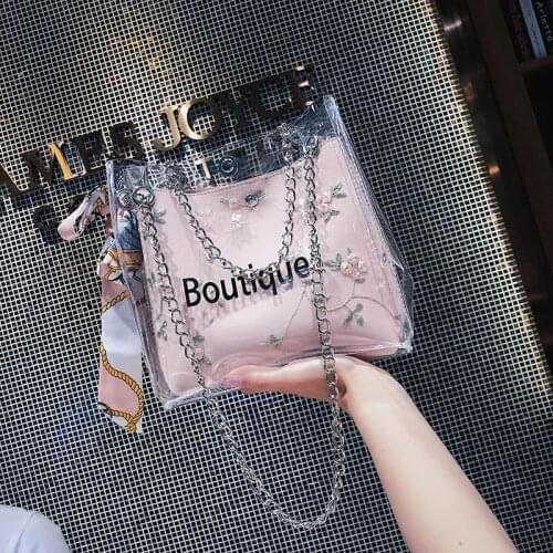Fashion Lady Embroidered Sweet Girl Transparent Jelly Bag 2021 New Korean Version of High Quality One-shoulder Armpit Chain Bag