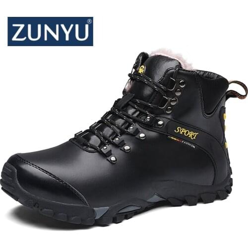 ZUNYU Designer Men Winter leather Boots Male Ankle Snow Boots Waterproof Warm Fur Tactical Boot Shoes Chaussure Homme Size 38-47