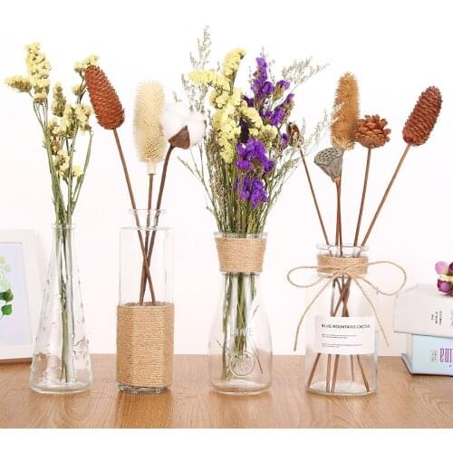 Natural Dried Flower Ornaments Cotton Lotus Spike Vase Decoration Lover Grass Eucalyptus Leaves Eternal Flower Photography Props