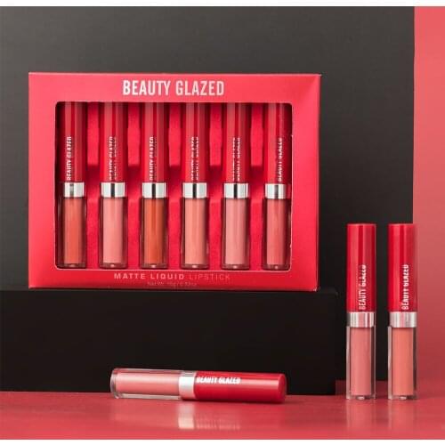 New Beauty Glazed 6pcs Matte Liquid Lipstick Set Waterproof Long Lasting Lip Gloss Sexy Nude Metallic Lipsticks Makeup Cosmetics
