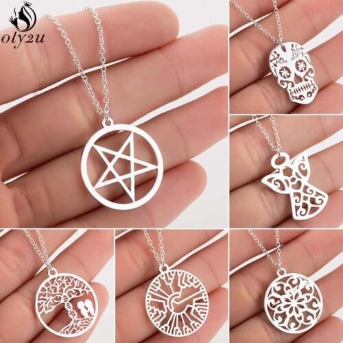 Fashion Star Of David Pendant Clavicle Chain Necklace for Men Minimalist Skull Mandala Angel Tree Necklaces Women Neck Jewelry