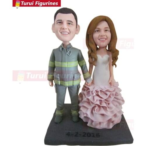 Firefighter Fireman Wedding Cake Topper Firefighter Fireman Personalized Wedding Bobble Head Figurine Based on Customers Photos