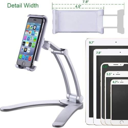 Tablet Stand Wall Kitchen Desk Tablet Mount Stand Fit for 5-10.5 Inch Width Tablet Metal Bracket Smartphones Holders