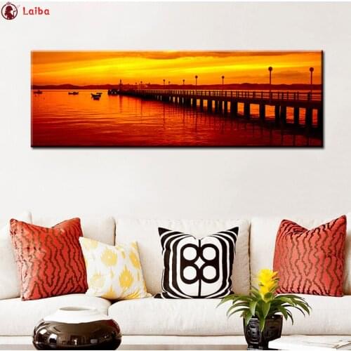 Full Diy diamond painting Natural scenery, sunset beach bridge picture rhinestones embroidery diamond mosaic 5d cross stitch