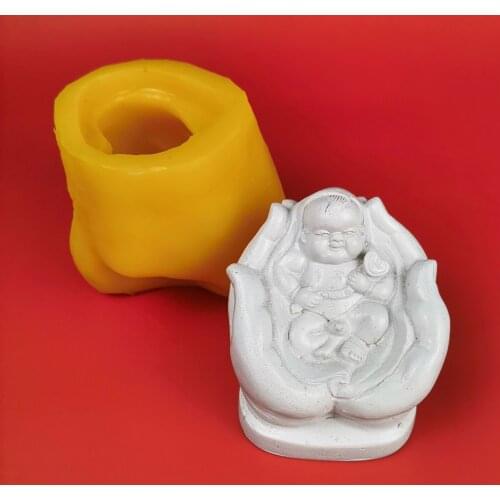 PRZY Silicone Scented Candle Molds 3D Treasure in the Palm Buddha Baby Fondant Mould Chocolate Baking Mold Soap Molds Handmade